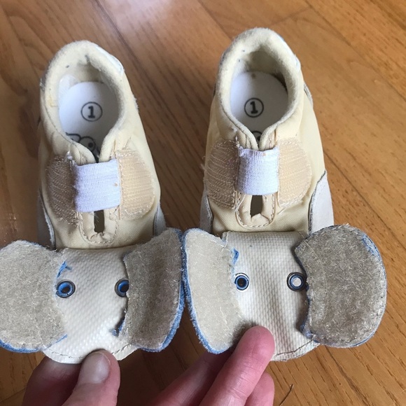 Vintage baby zoo shoes baby puppy dog sneakers tan blue yellow boys size 1 - Picture 10 of 13